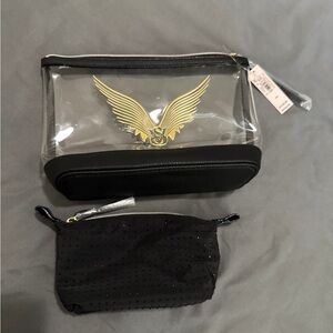 Clear and Black Cosmetic Bag Set with Gold Wing Logo